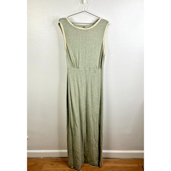 Free People Sabrina Sleeveless Knit Maxi Dress Size L Green Boho Resort Beach - Picture 1 of 9